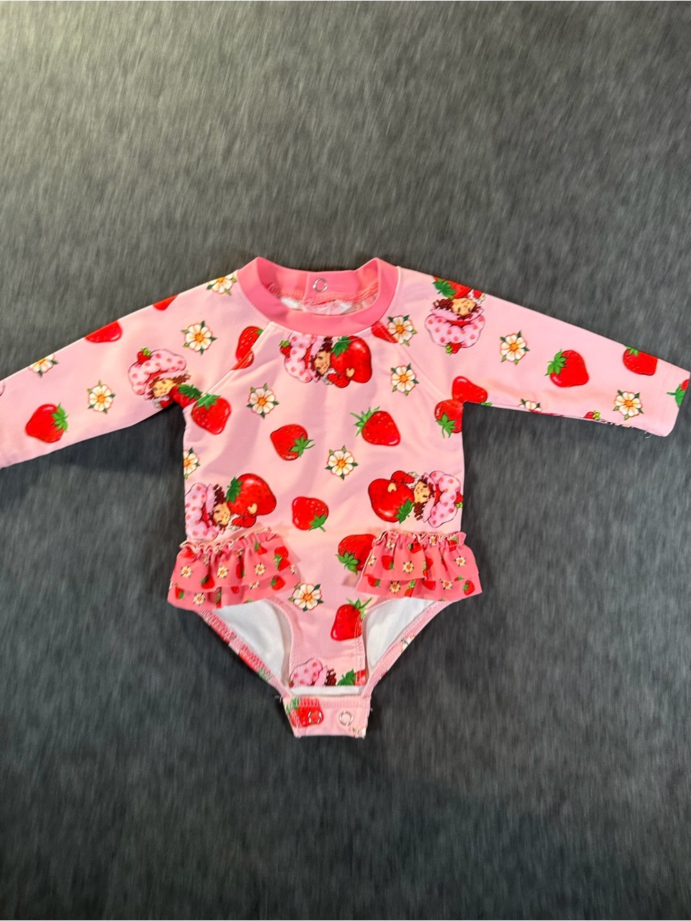 Kids Strawberry Shortcake Long-Sleeve Pink Strawberry One-Piece Swimsuit